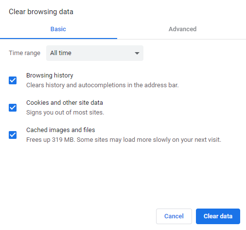 clear browsing data