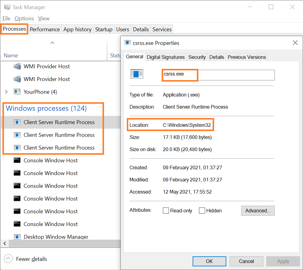 csrss.exe Properties