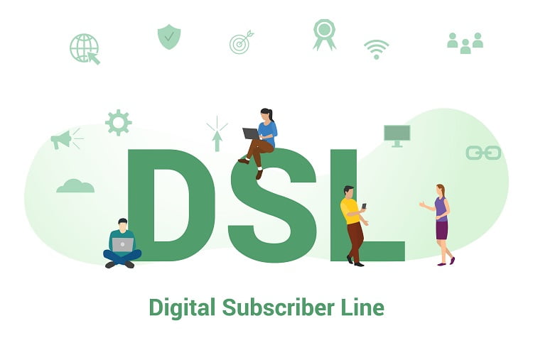 DSL - digital subscriber line concept with big word or text and team people with modern flat style - vector